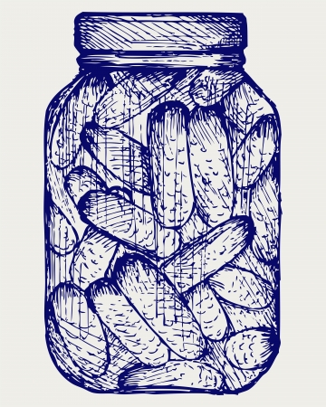 Preserved cucumbers in a jar. Doodle style. Vector EPS 8のイラスト素材