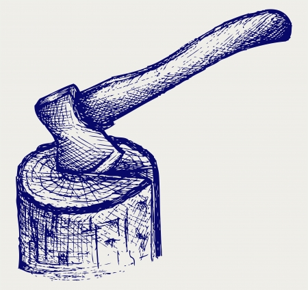 Axe and log. Doodle styleのイラスト素材