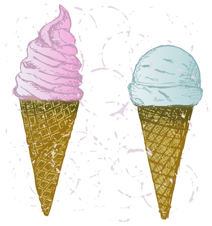 Soft serve ice. Grunge styleのイラスト素材