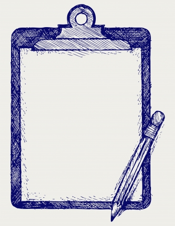 Clipboard with pencil. Doodle styleのイラスト素材