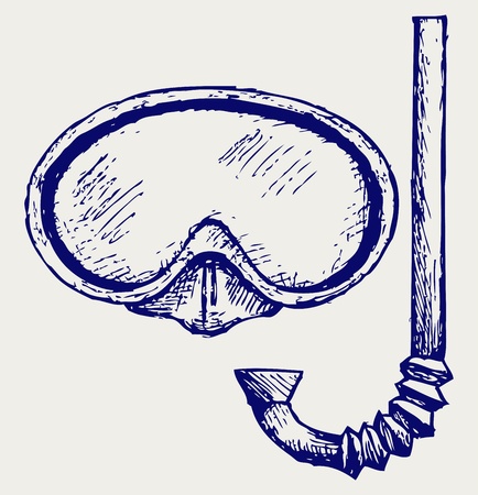 Diving goggles with snorkel. Doodle styleのイラスト素材