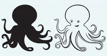 Cartoon octopus isolated on blue backgroundのイラスト素材