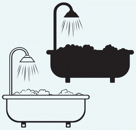 Bath with foam isolated on blue backgroundのイラスト素材