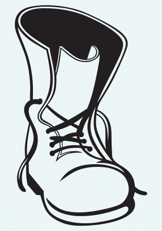 Old dirty boots isolated on blue backgroundのイラスト素材