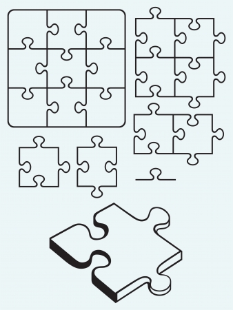 Various puzzle isolated on blue backgroundのイラスト素材