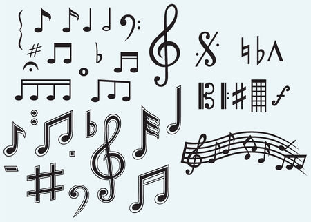 Various musical notes isolated on blue backgroundのイラスト素材