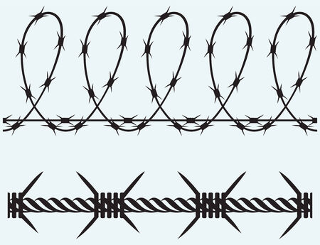 Barbed wire isolated on blue backgroundのイラスト素材