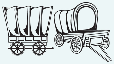 Vintage wagon to transport isolated on blue backgroundのイラスト素材