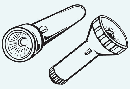 Electric pocket flashlight isolated on blue backgroundのイラスト素材