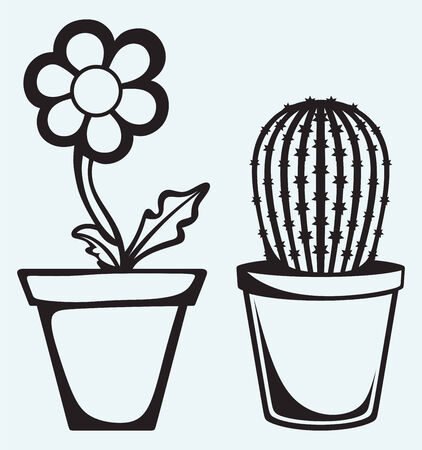 Flowers in pots isolated on blue backgroundのイラスト素材