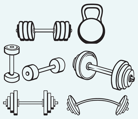 Dumbbells icons isolated on blue backgroundのイラスト素材
