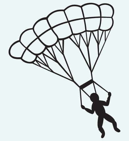Man jumping with parachute isolated on blue batskgroundのイラスト素材