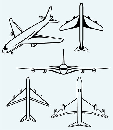 Collection of different airplane  Image isolated on blue backgroundのイラスト素材