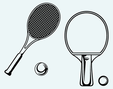 table  Tennis racket and ball  Image isolated on blue backgroundのイラスト素材