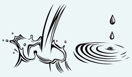 Rain drops rippling in puddle  Image isolated on blue backgroundのイラスト素材