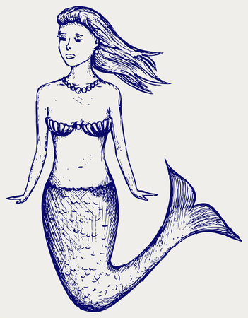 Illustration cute mermaid  Doodle styleのイラスト素材