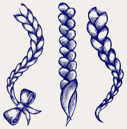 Women braid  Doodle styleのイラスト素材