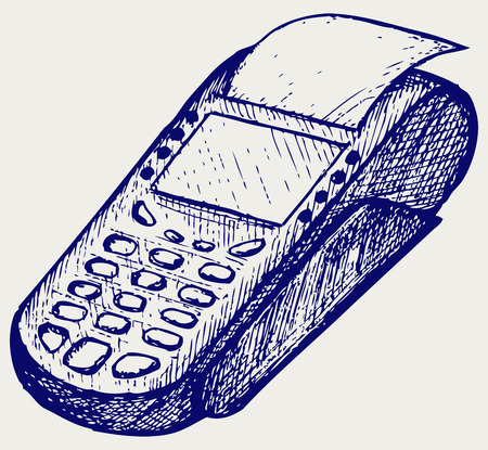 POS terminal with printed reciept. Doodle styleのイラスト素材