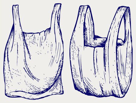 Various plastic bags. Doodle styleのイラスト素材