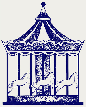 Vintage merry-go-round. Doodle styleのイラスト素材