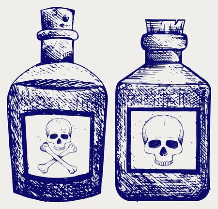 Glass bottles of poison. Doodle styleのイラスト素材