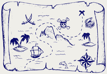 Map of treasure island. Doodle styleのイラスト素材
