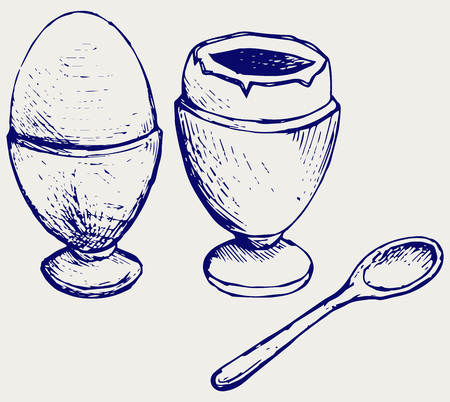 Boiled egg breakfast. Doodle styleのイラスト素材