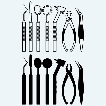 Set of medical equipment tools for teeth dental care. Isolated on blue backgroundのイラスト素材