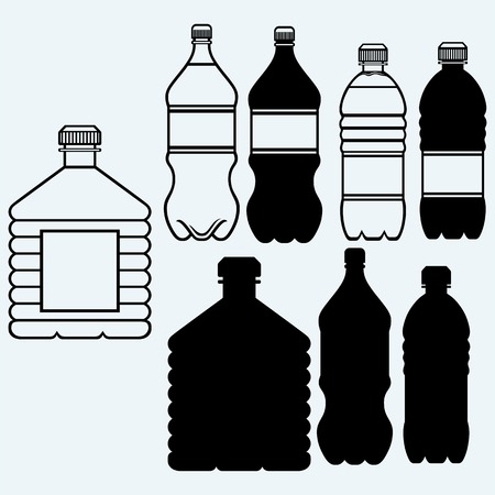 Set of water bottles. Isolated on blue backgroundのイラスト素材