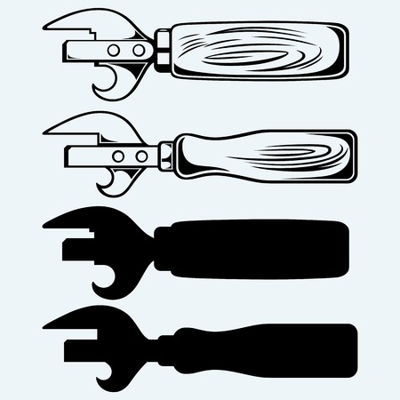 Old tin opener. Isolated on blue backgroundのイラスト素材