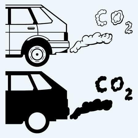 Close up of a car's fumes emissions in the traffic jam. Isolated on blue backgroundのイラスト素材