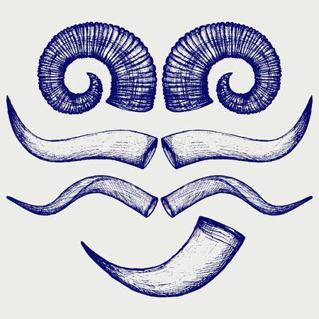 Set animal horns. Doodle styleのイラスト素材