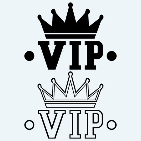 Crown on the acronym VIP. Isolated on blue background. Vector silhouettesのイラスト素材