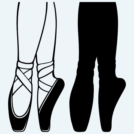 Legs and shoes of a young ballerina. Isolated on blue background. Vector silhouettesのイラスト素材