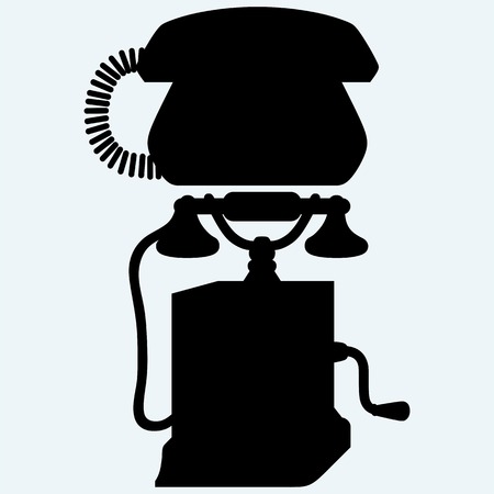 Two phones from different eras. Isolated on blue background. Vector silhouettesのイラスト素材