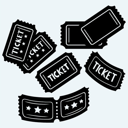 Set cinema tickets. Isolated on blue background. Vector silhouettesのイラスト素材