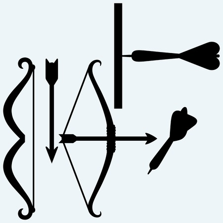 Shooting with a bow, target and arrows. Isolated on blue background. のイラスト素材