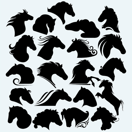 Set icon wild horses. Isolated on blue background.のイラスト素材