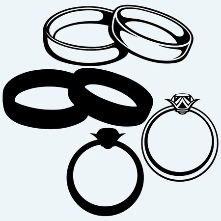 Wedding rings icon. Isolated on blue background. Vector silhouettesのイラスト素材