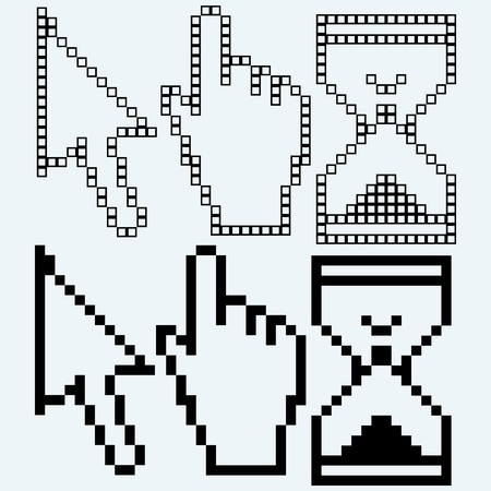 Pixel cursors. Isolated on blue backgroundのイラスト素材