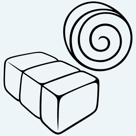 Bale of hay. Isolated on blue background. Vector silhouettesのイラスト素材