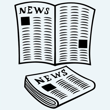 Newspaper, news. Isolated on blue background. Vector silhouettesのイラスト素材