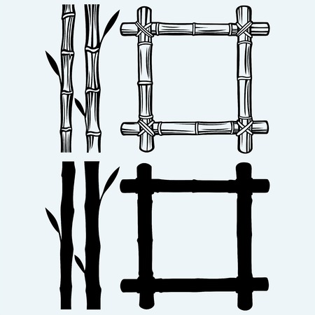 Frame of bamboo. Isolated on blue background. Vector silhouettesのイラスト素材