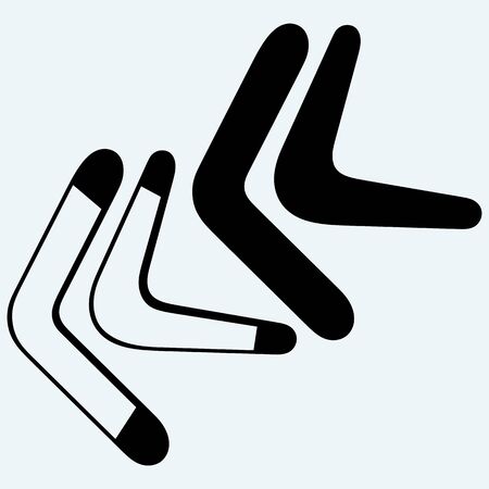Set of returning boomerang. Isolated on blue background. Vector silhouettesのイラスト素材