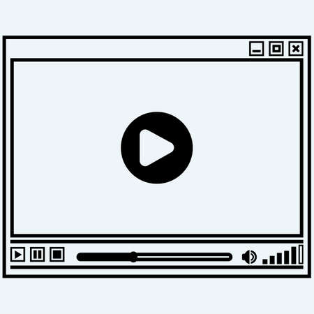 Abstract symbol of video player. Isolated on blue background. Vector silhouettesのイラスト素材