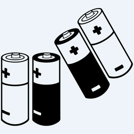 Symbol batteries. Isolated on blue background. Vector silhouettesのイラスト素材