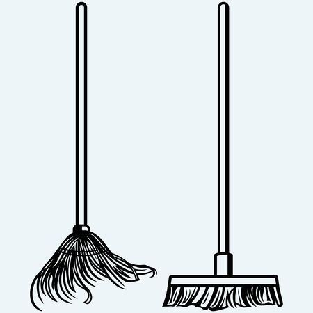 Set Mop. Isolated on blue background. Vector silhouettesのイラスト素材