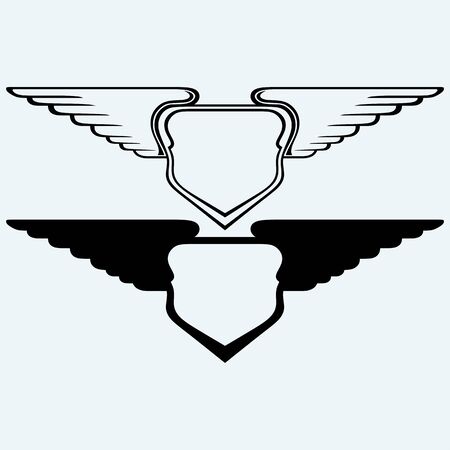 Shield with wings. Isolated on blue background. Vector silhouettesのイラスト素材