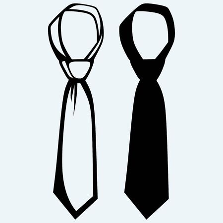 Necktie, set tie. Isolated on blue background. Vector silhouettesのイラスト素材