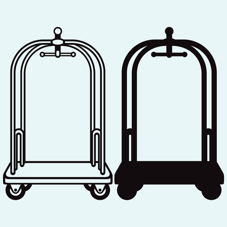 Hotel trolley. Isolated on blue background. Vector silhouettesのイラスト素材